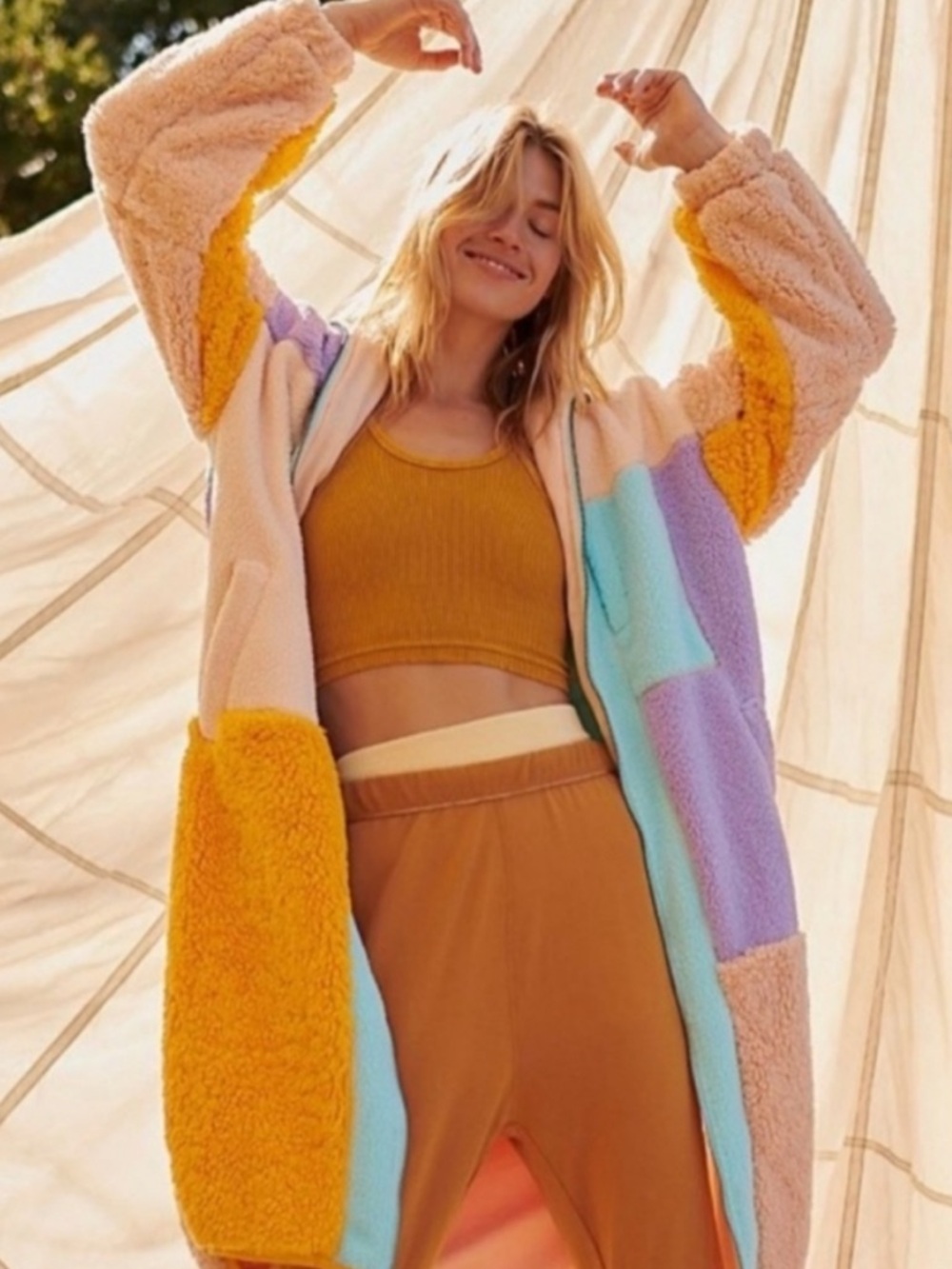 Free People Tundra Longline Sherpa Multi Colored Jacket XS New With Tags